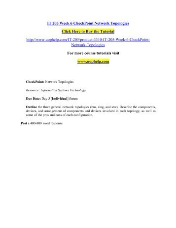 IT 205 Week 6 CheckPoint Network Topologies/UOPHELP