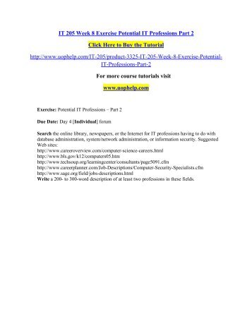 IT 205 Week 8 Exercise Potential IT Professions Part 2/UOPHELP