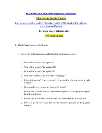 IT 210 Week 6 CheckPoint Algorithm Verification/uophelp