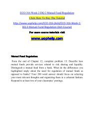 ECO 316 Week 2 DQ 2 Mutual Fund Regulation/UOPHELP