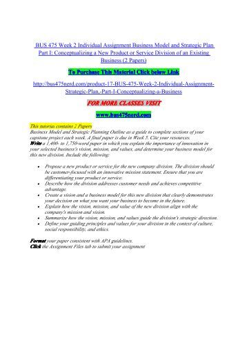 Strategic Plan Part 1 Conceptulizing a Business - Essay Example