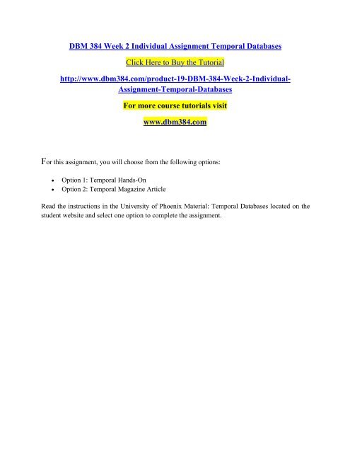DBM 384 Week 2 Individual Assignment Temporal Databases