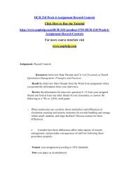 HCR 210 Week 6 Assignment Record Controls/UOPHELP