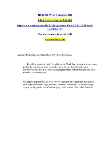 HCR 210 Week 9 capstone DQ/UOPHELP