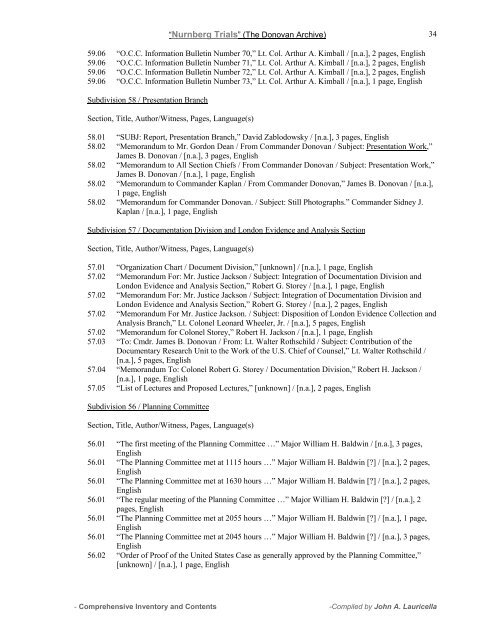 Comprehensive Inventory & Contents - Cornell Law School