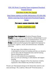 EDU 305 Week 3 Learning Team Assignment Preschool Program Design/UOPHELP