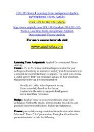 EDU 305 Week 4 Learning Team Assignment Applied Developmental Theory Activity/UOPHELP