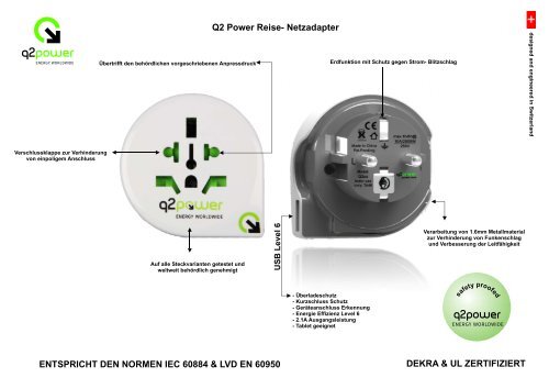 Q2 Power Reise und Netzadapter Sicherheit