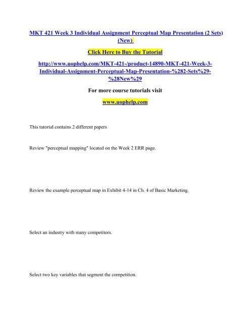 MKT 421 Week 3 Individual Assignment Perceptual Map Presentation