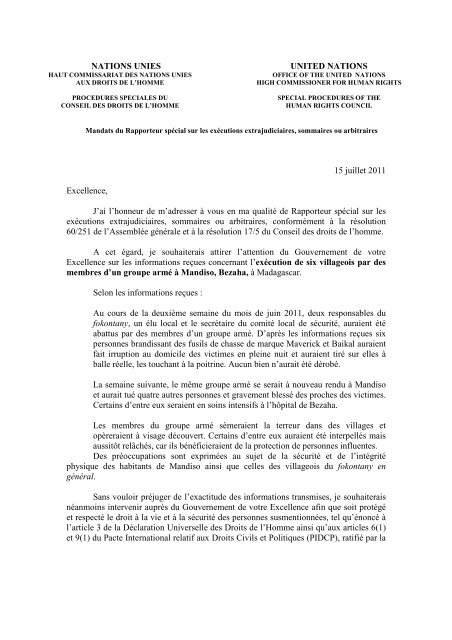 15 juillet 2011 Excellence, J'ai l'honneur de m'adresser Ã  vous en ...