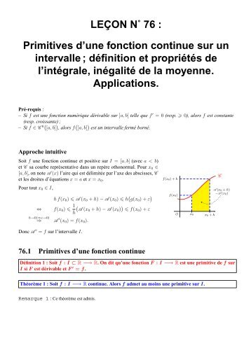 Primitives d'une fonction continue sur un intervalle - CAPES de Maths