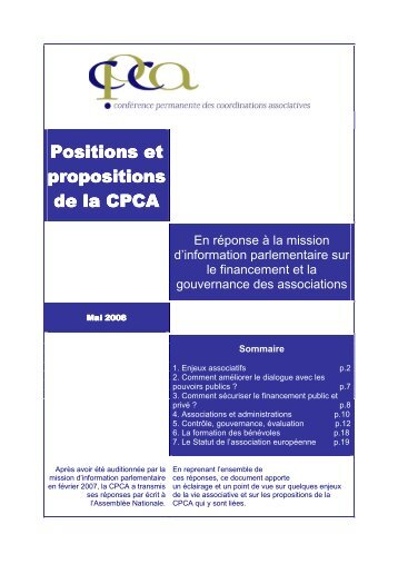 Positions et propositions de la CPCA de la CPCA