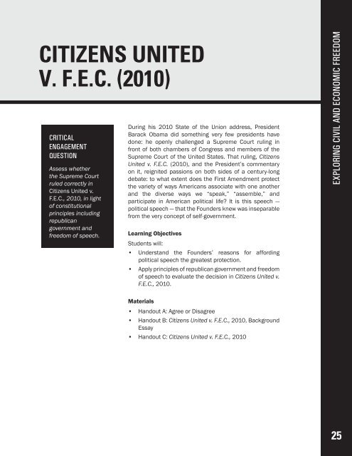 CITIZENS UNITED V. F.E.C. (2010) - Bill of Rights Institute