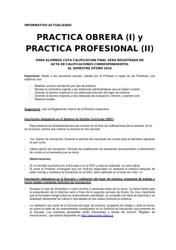 PRACTICA OBRERA (I) y PRACTICA PROFESIONAL (II)