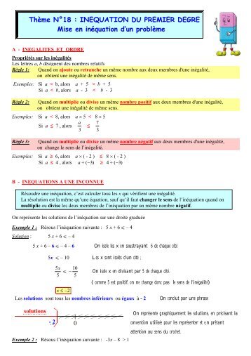 ThÃ¨me NÂ°18 : INEQUATION DU PREMIER DEGRE Mise en ...