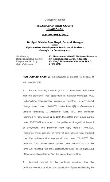 W.P. 4088-2010 (Dr. Syed Sibtain Raza Naqvi Vs Hydrocarbon ...