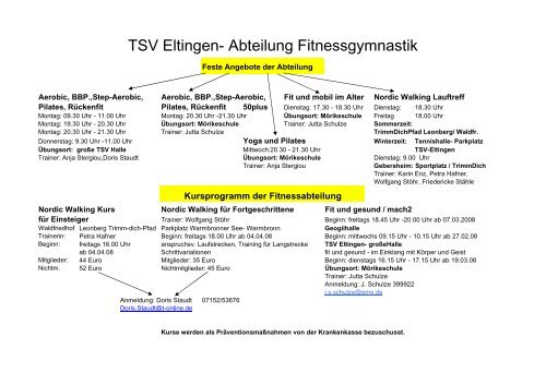 Programm der Fitnessabteilung - TSV Eltingen