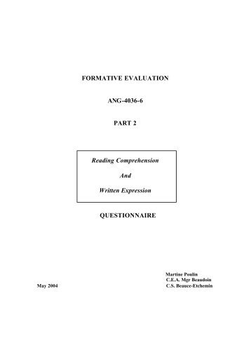 FORMATIVE EVALUATION ANG-4036-6 PART 2 Reading ...