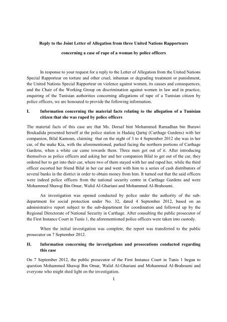 Reply to the Joint Letter of Allegation from three United Nations ...
