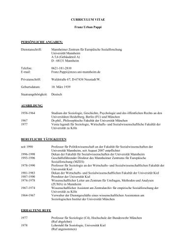 CURRICULUM VITAE Franz Urban Pappi - Mannheimer Zentrum für ...