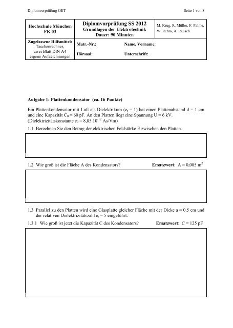 SS 2012 - Grundlagen der Elektrotechnik - Prof. Palme