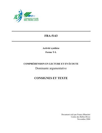 FRA-5143 Dominante argumentative CONSIGNES ET TEXTE