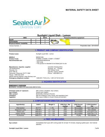 SUNLIGHT Liquid Dish (Lemon) - MSDS