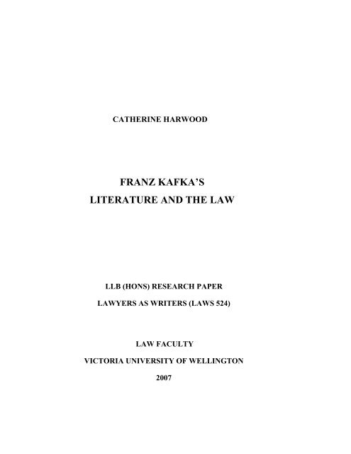 franz kafka's literature and the law - Victoria University of Wellington