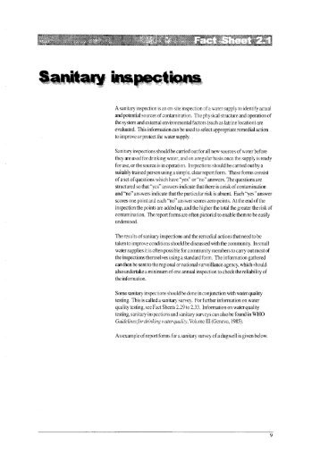 A sanitary inspection is an on-site inspection of a water supply to ...