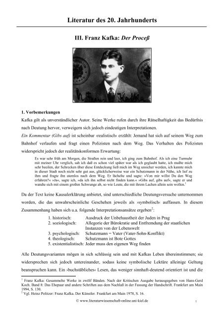 Literatur des 20. Jahrhunderts III. Franz Kafka - Literaturwissenschaft ...