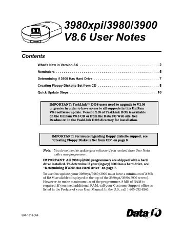 3980xpi/3980/3900 V8.6 User Notes - Data I/O Corporation
