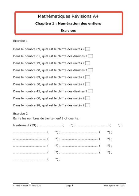exercices RÃ©vision A4 chapitre 1 cours 1 - Matheur