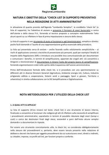 natura e obiettivi della âcheck-list di supporto preventivo nella ...