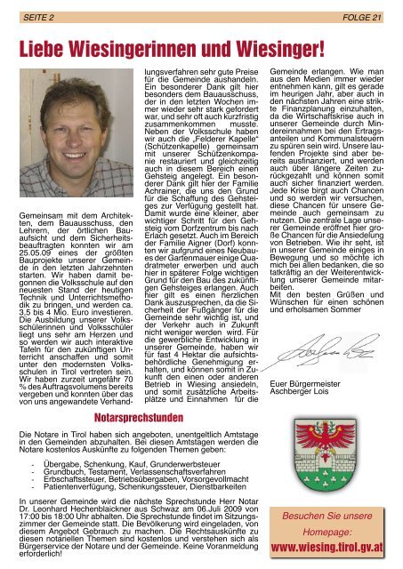 21.Ausgabe der Gemeindezeitung (4,19 MB) - Gemeinde Wiesing