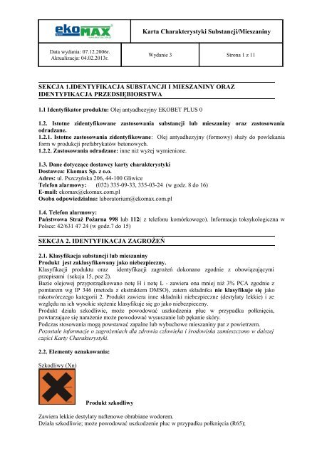 KARTA CHARAKTERYSTYKI karta-charakterystyki