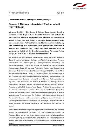 Pressemitteilung Berner & Mattner intensiviert Partnerschaft mit ...