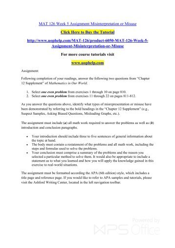 MAT 126 Week 5 Assignment Misinterpretation or Misuse/UOPHELP