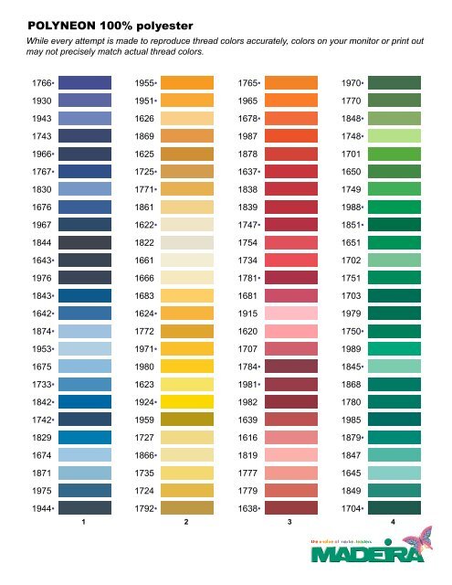 Madeira Embroidery Thread Colour Chart