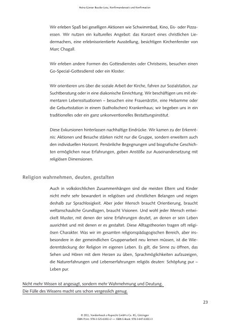 Konfirmandenzeit und Konfirmation - Vandenhoeck & Ruprecht