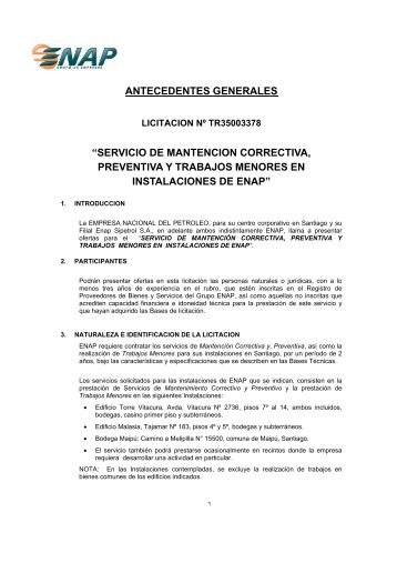 servicio de mantencion correctiva, preventiva y trabajos ... - Enap