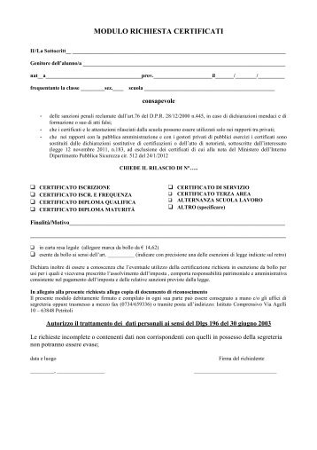 Modulo richiesta certificati.pdf - Istituto Comprensivo Petritoli