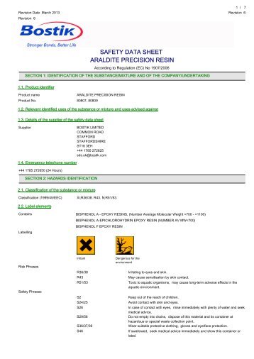 SAFETY DATA SHEET ARALDITE PRECISION RESIN - Toolbank