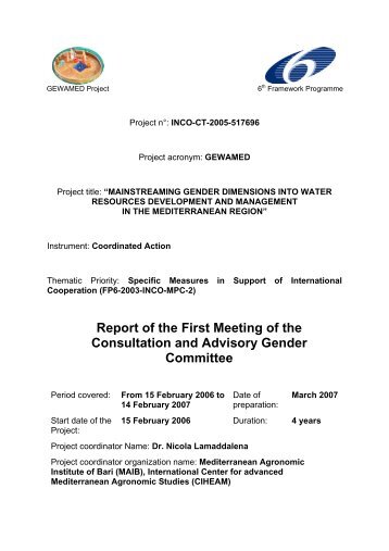 Tentative programme for the Kick-off meeting of the GEWAMED ...