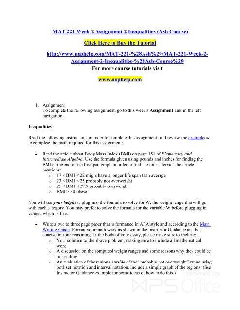 Mat 221 Week 2 Assignment 2 Inequalities Ash Course Uphelp