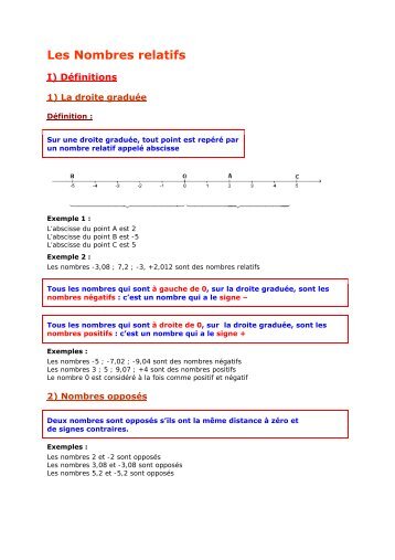 5e - Les Nombres relatifs - Parfenoff . org