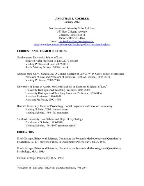 Jonathan J Koehler Northwestern University School Of Law