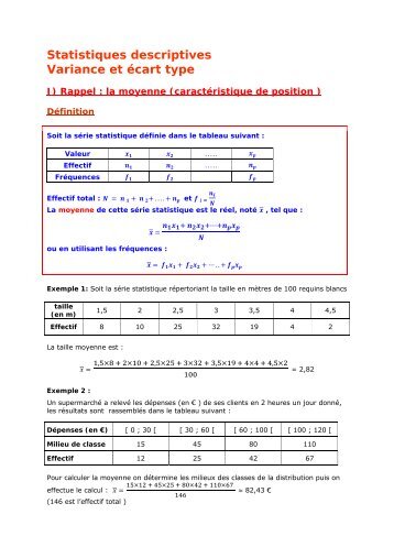 Statistiques descriptives - Variance et Ã©cart type - Parfenoff . org