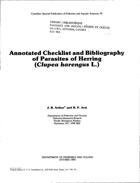 Annotated Checklist and Bibliography of Parasites of Herring ...