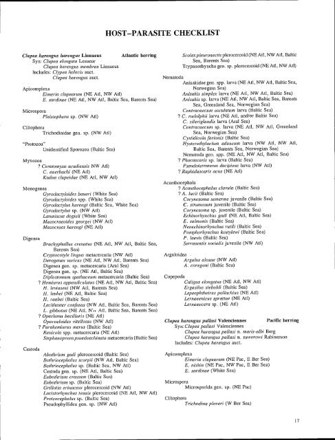 Annotated Checklist and Bibliography of Parasites of Herring ...