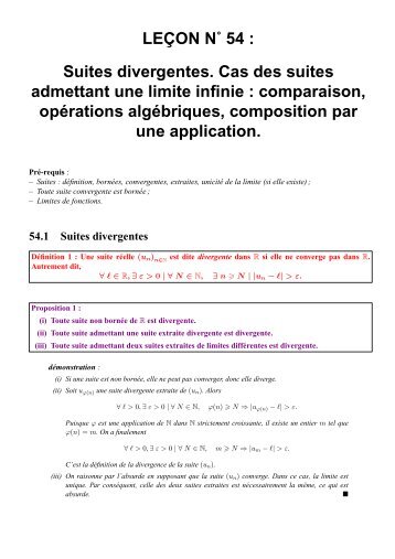 LEÃON NË 54 : Suites divergentes. Cas des ... - CAPES de Maths